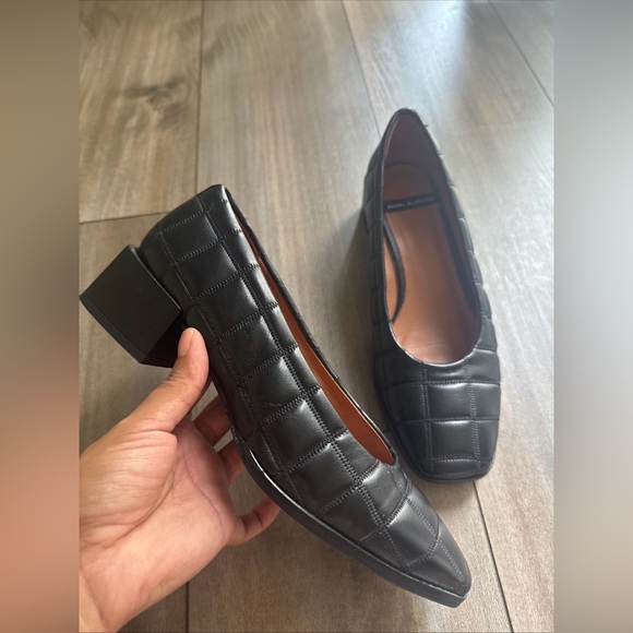Angel Alarcon Women’s Black Quilted Pumps Square Toe Block Heel EU 38 US 7.5 - Picture 1 of 12